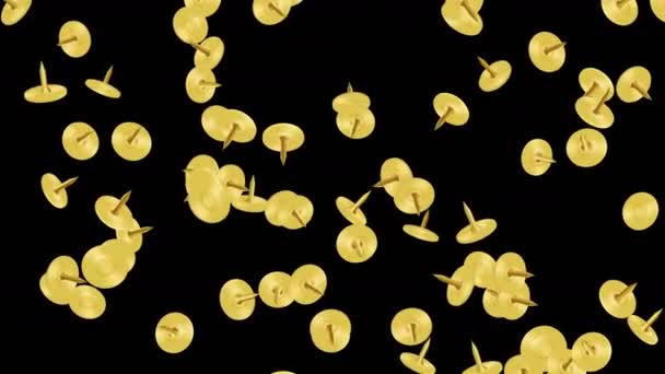 Золотой Пушпин Плывущий Воздухе Черном Фоне Золотые Кнопки Оборудование Бизнеса — стоковое видео