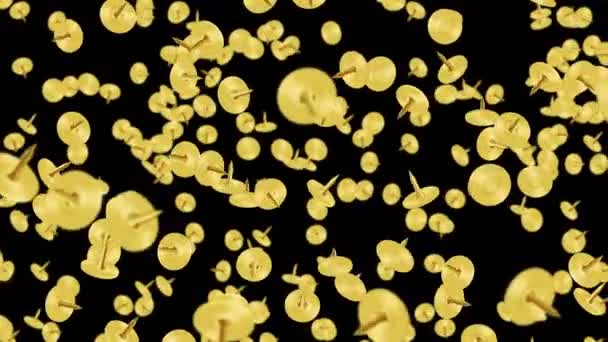 Золотой Пушпин Плывущий Воздухе Черном Фоне Золотые Кнопки Оборудование Бизнеса — стоковое видео