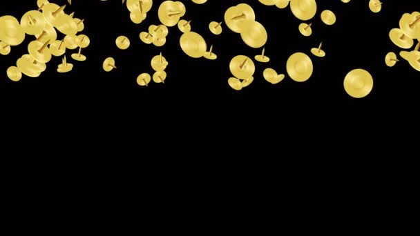 Gyllene Tryckstift Flyter Luften Svart Bakgrund Guldtummen Affärsutrustning Stationär Illustration — Stockvideo