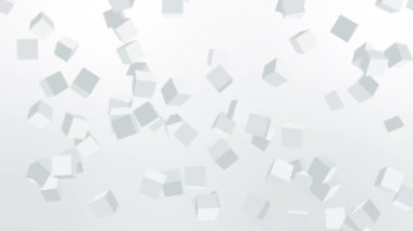 Birçok küp beyaz arka planda havada yüzüyor. İş konsepti. Dijital teknolojinin sembolü. 3B döngü canlandırması.