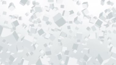 Birçok küp beyaz arka planda havada yüzüyor. İş konsepti. Dijital teknolojinin sembolü. 3B döngü canlandırması.