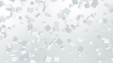 Birçok küp beyaz arka planda havada yüzüyor. İş konsepti. Dijital teknolojinin sembolü. 3B döngü canlandırması.