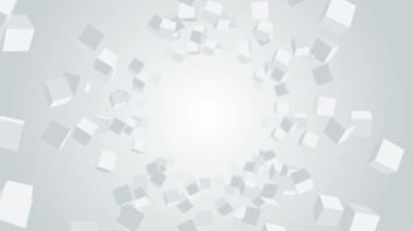 Birçok küp beyaz arka planda havada yüzüyor. İş konsepti. Dijital teknolojinin sembolü. 3B döngü canlandırması.