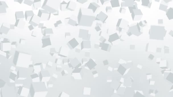 白い背景に空気中に浮かぶ多くのキューブ ビジネスコンセプト デジタル技術の象徴 3Dループアニメーション — ストック動画