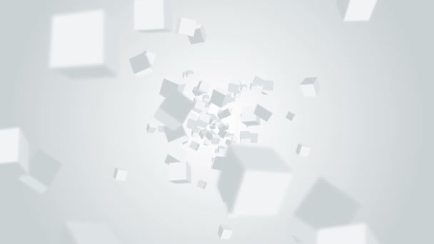 许多立方体在白色背景上漂浮在空中 商业概念 数字技术的符号 3D循环动画 — 图库视频影像