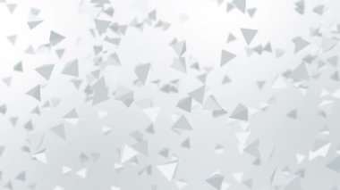 Birçok piramit şekilleri beyaz arka planda havada yüzer. İş konsepti. Dijital teknolojinin sembolü. 3B döngü canlandırması.