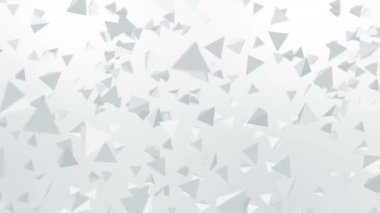Birçok piramit şekilleri beyaz arka planda havada yüzer. İş konsepti. Dijital teknolojinin sembolü. 3B döngü canlandırması.