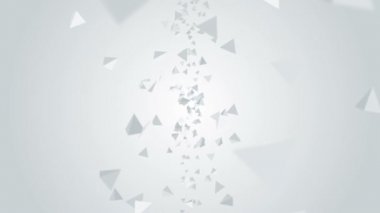 Birçok piramit şekilleri beyaz arka planda havada yüzer. İş konsepti. Dijital teknolojinin sembolü. 3B döngü canlandırması.