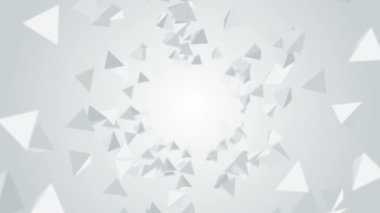 Birçok piramit şekilleri beyaz arka planda havada yüzer. İş konsepti. Dijital teknolojinin sembolü. 3B döngü canlandırması.