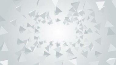 Birçok piramit şekilleri beyaz arka planda havada yüzer. İş konsepti. Dijital teknolojinin sembolü. 3B döngü canlandırması.