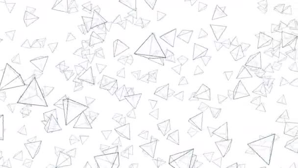 白い背景に空気中に浮かぶ多くのピラミッド型 ビジネスコンセプト デジタル技術の象徴 3Dループアニメーション — ストック動画