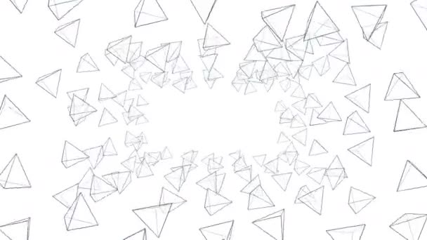 白い背景に空気中に浮かぶ多くのピラミッド型 ビジネスコンセプト デジタル技術の象徴 3Dループアニメーション — ストック動画