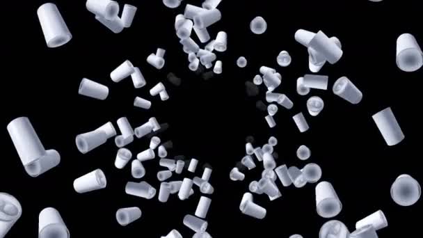 许多罐头在黑色的背景上漂浮在空中 没有标签饮料罐 食品和饮料概念 3D循环动画 — 图库视频影像