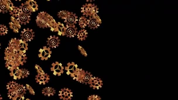 Золотые Металлические Шестерни Плавающие Воздухе Черном Фоне Настройки Конфигурации Компьютера — стоковое видео