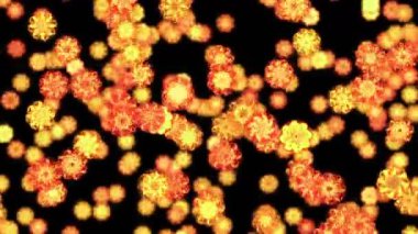 Ateş çiçeği siyah arka planda havada yüzüyor. Soyut bir çiçeğin şekli. Parlak ve parlak bir ateş. Döngü canlandırması.