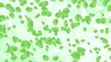 Beyaz arka planda havada yüzen birçok yeşil yaprak. Düşük çokgen bitki. Dijital teknolojinin sembolü. Soyut döngü canlandırması.