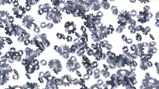 Металлические Шестерни Плавающие Воздухе Белом Фоне Настройки Конфигурации Компьютера Серебряное — стоковое видео