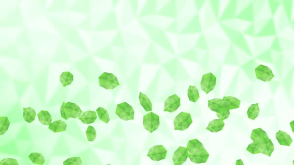 多くの緑の葉が白い背景に空中に浮かんでいます 低多角形の植物 デジタル技術の象徴 アブストラクトループアニメーション — ストック動画
