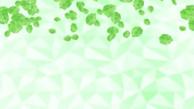 Beyaz arka planda havada yüzen birçok yeşil yaprak. Düşük çokgen bitki. Dijital teknolojinin sembolü. Soyut döngü canlandırması.