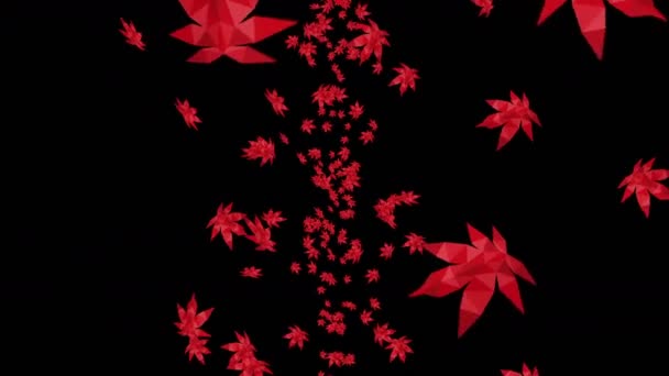 Viele Rote Herbstblätter Schweben Der Luft Auf Schwarzem Hintergrund Niedrige — Stockvideo
