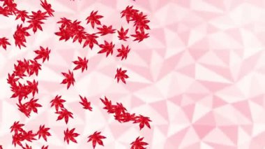 Birçok kırmızı sonbahar yaprakları beyaz arka planda havada yüzüyor. Düşük çokgen bitki. Dijital teknolojinin sembolü. Soyut döngü canlandırması.