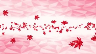 Birçok kırmızı sonbahar yaprakları beyaz arka planda havada yüzüyor. Düşük çokgen bitki. Dijital teknolojinin sembolü. Soyut döngü canlandırması.