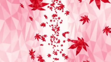 Birçok kırmızı sonbahar yaprakları beyaz arka planda havada yüzüyor. Düşük çokgen bitki. Dijital teknolojinin sembolü. Soyut döngü canlandırması.