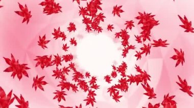 Birçok kırmızı sonbahar yaprakları beyaz arka planda havada yüzüyor. Düşük çokgen bitki. Dijital teknolojinin sembolü. Soyut döngü canlandırması.