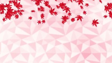 Birçok kırmızı sonbahar yaprakları beyaz arka planda havada yüzüyor. Düşük çokgen bitki. Dijital teknolojinin sembolü. Soyut döngü canlandırması.