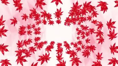 Birçok kırmızı sonbahar yaprakları beyaz arka planda havada yüzüyor. Düşük çokgen bitki. Dijital teknolojinin sembolü. Soyut döngü canlandırması.