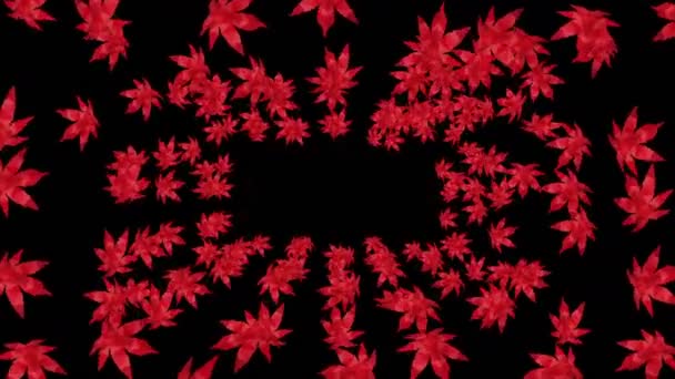 Many Red Autumn Leaves Floating Air Black Background Low Polygonal — Stock Video