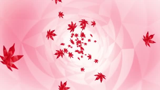 Many Red Autumn Leaves Floating Air White Background Low Polygonal — Stockvideo