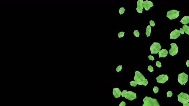 Много Зеленых Листьев Плавающих Воздухе Черном Фоне Низкая Многоугольная Установка — стоковое видео