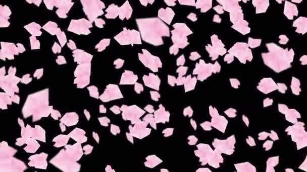 Many Cherry Blossom Petals Floating Air Black Background Low Polygonal — Stockvideo