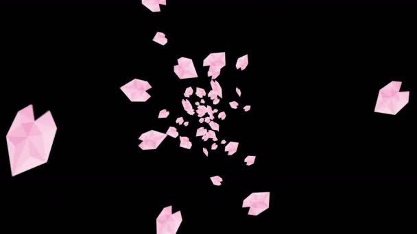 Many Cherry Blossom Petals Floating Air Black Background Low Polygonal — Stockvideo