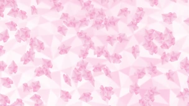 白い背景に空中に浮かぶ桜の花びらがたくさんあります 低多角形の植物 デジタル技術の象徴 アブストラクトループアニメーション — ストック動画