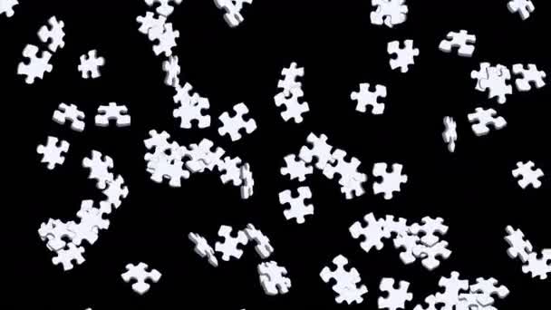 Viele Weiße Puzzleteile Schweben Der Luft Auf Schwarzem Hintergrund Geschäftserfolg — Stockvideo