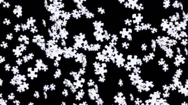 Viele Weiße Puzzleteile Schweben Der Luft Auf Schwarzem Hintergrund Geschäftserfolg — Stockvideo
