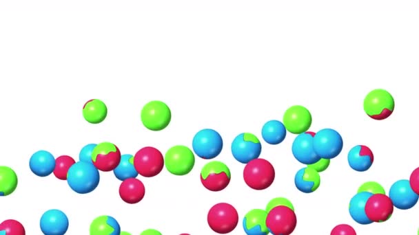 Molti Sfera Colorata Galleggiante Aria Sfondo Bianco Simbolo Astratto Lucido — Video Stock