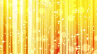 Birçok parıldayan yıldız havada yüzüyor. Soyut altın ışık arkaplanı. Lüks altın kavramı. 3B döngü canlandırması.