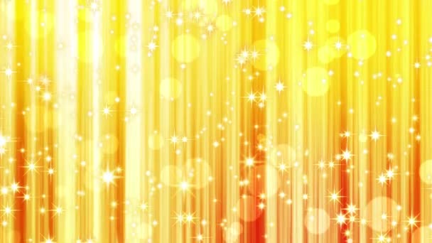 Muitas Estrelas Cintilantes Brilham Flutuando Abstrato Fundo Luz Dourada Conceito — Vídeo de Stock