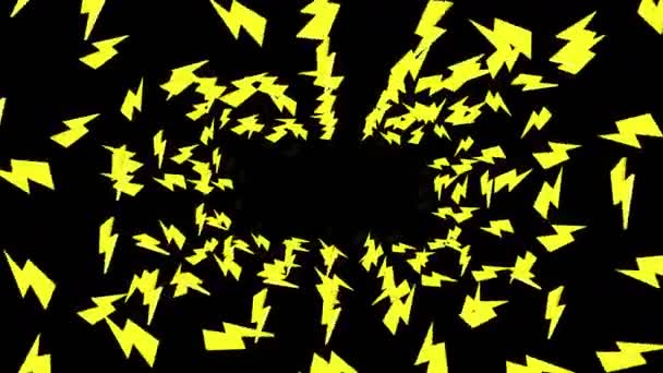 Sok Villám Ikon Lebeg Levegőben Fekete Háttér Absztrakt Sárga Mennydörgés — Stock videók