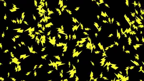 Sok Villám Ikon Lebeg Levegőben Fekete Háttér Absztrakt Sárga Mennydörgés Stock Videó