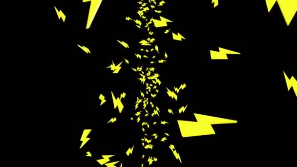 Birçok Yıldırım Simgesi Siyah Arka Planda Havada Yüzüyor Soyut Sarı — Stok video