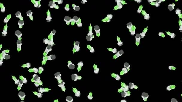 Многие Шприцы Плавают Воздухе Черном Фоне Медицинская Концепция Иллюстрация Инъекции — стоковое видео
