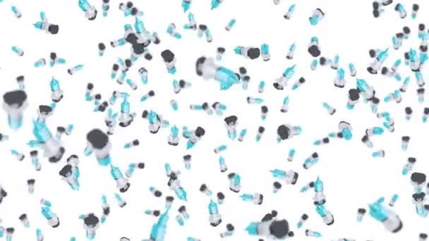 Många Spruta Flyter Luften Vit Bakgrund Medicinskt Koncept Illustration Vaccinering — Stockvideo