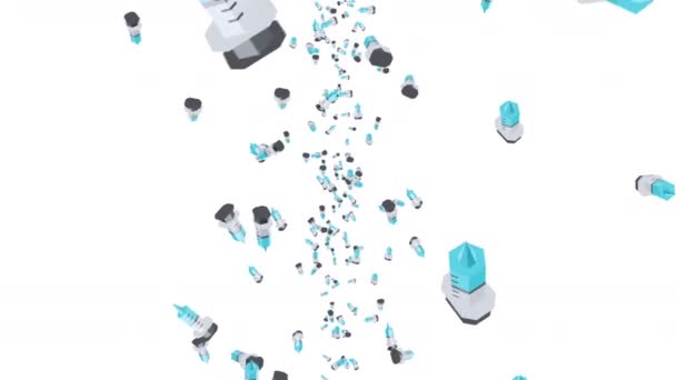 Mnoho Stříkaček Plovoucích Vzduchu Bílém Pozadí Lékařský Koncept Ilustrace Vakcinační — Stock video