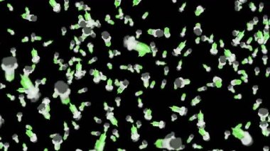 Birçok şırınga siyah arka planda havada yüzüyor. Tıbbi konsept. Aşı enjeksiyonunun 3 boyutlu çizimi. Döngü canlandırması.