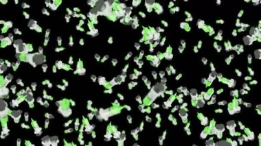 Birçok şırınga siyah arka planda havada yüzüyor. Tıbbi konsept. Aşı enjeksiyonunun 3 boyutlu çizimi. Döngü canlandırması.