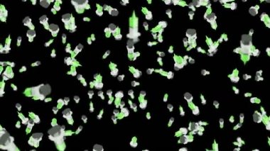 Birçok şırınga siyah arka planda havada yüzüyor. Tıbbi konsept. Aşı enjeksiyonunun 3 boyutlu çizimi. Döngü canlandırması.